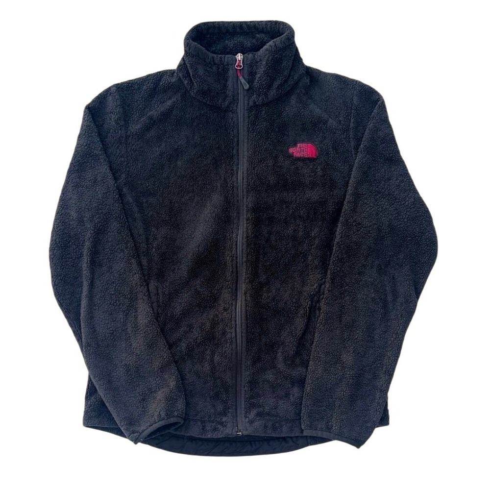 The North Face Osito Fleece Jacket Black Pink Logo Full Zip Mock Neck Womens M